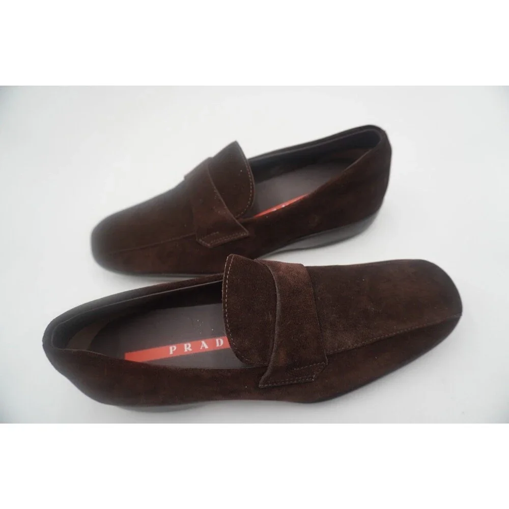 PRADA Men's Brown Suede Quiet Luxury Penny Slip on Moccasin Italian Loafer Sz 37